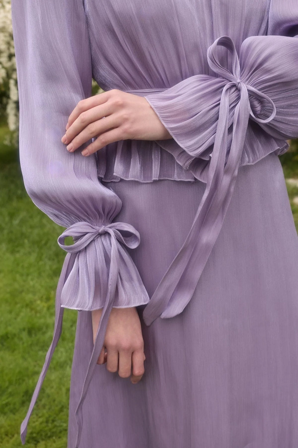 Maya Ruched Peplum Tie Cuff Set-Purple