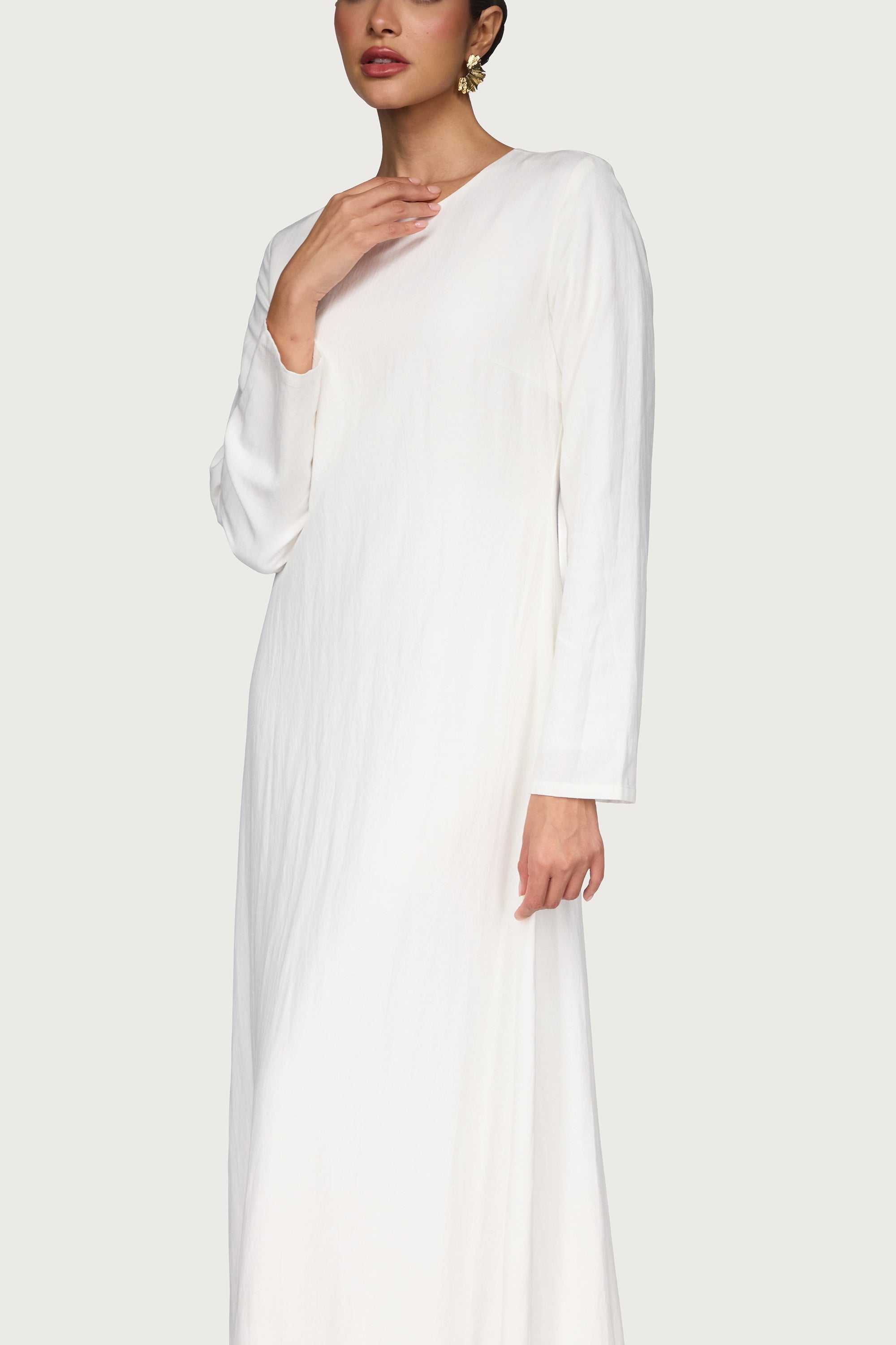 Linen Blend Basic Inner Maxi Dress - White