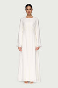Linen Blend Button Front Maxi Dress - Off White