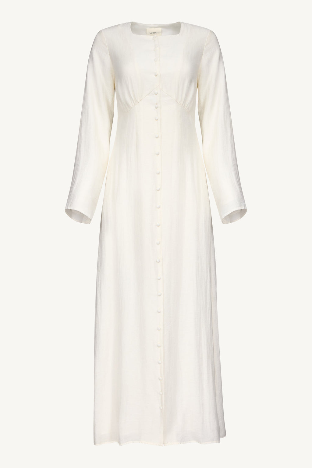 Linen Blend Button Front Maxi Dress - Off White