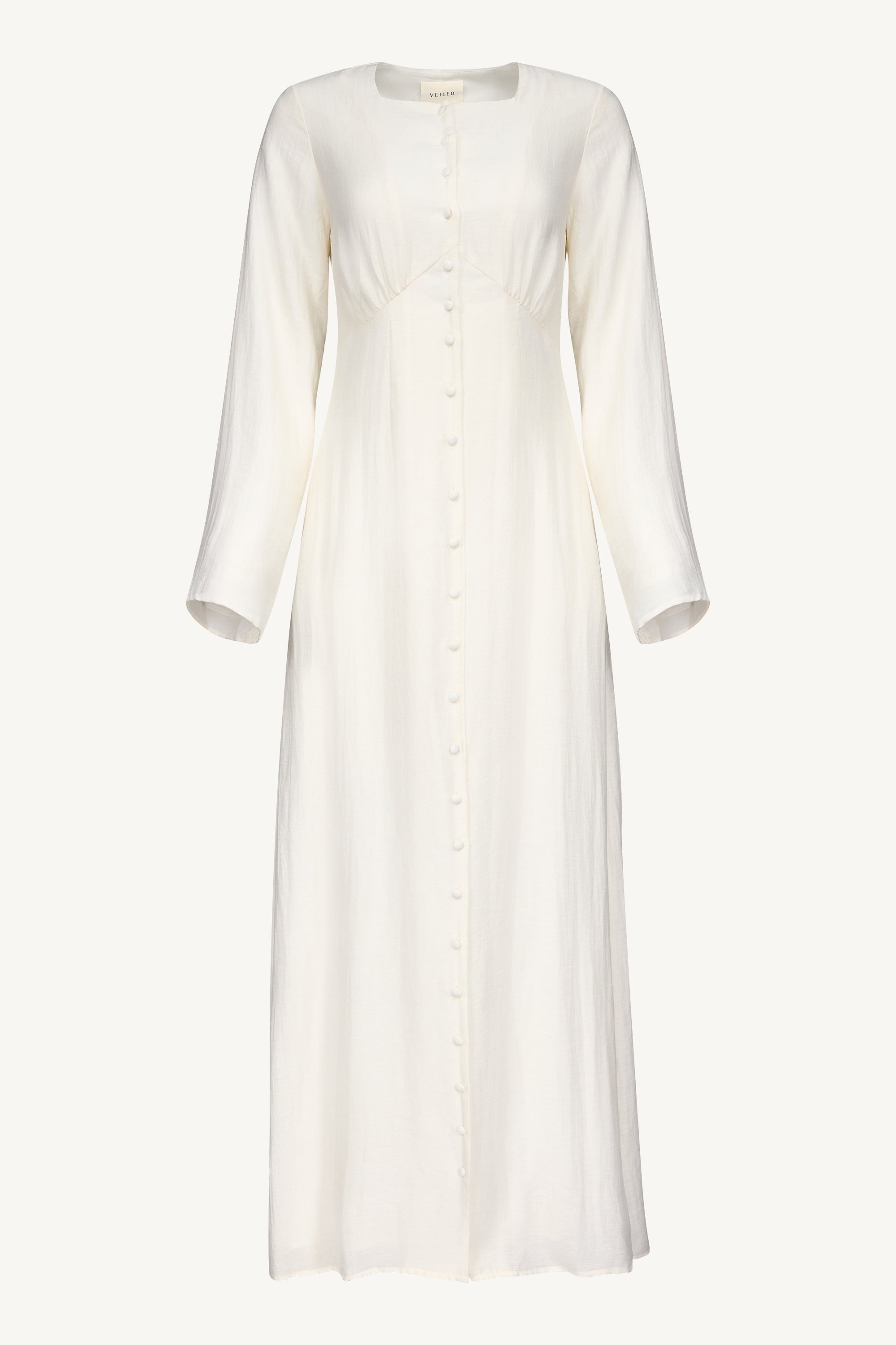 Linen Blend Button Front Maxi Dress - Off White