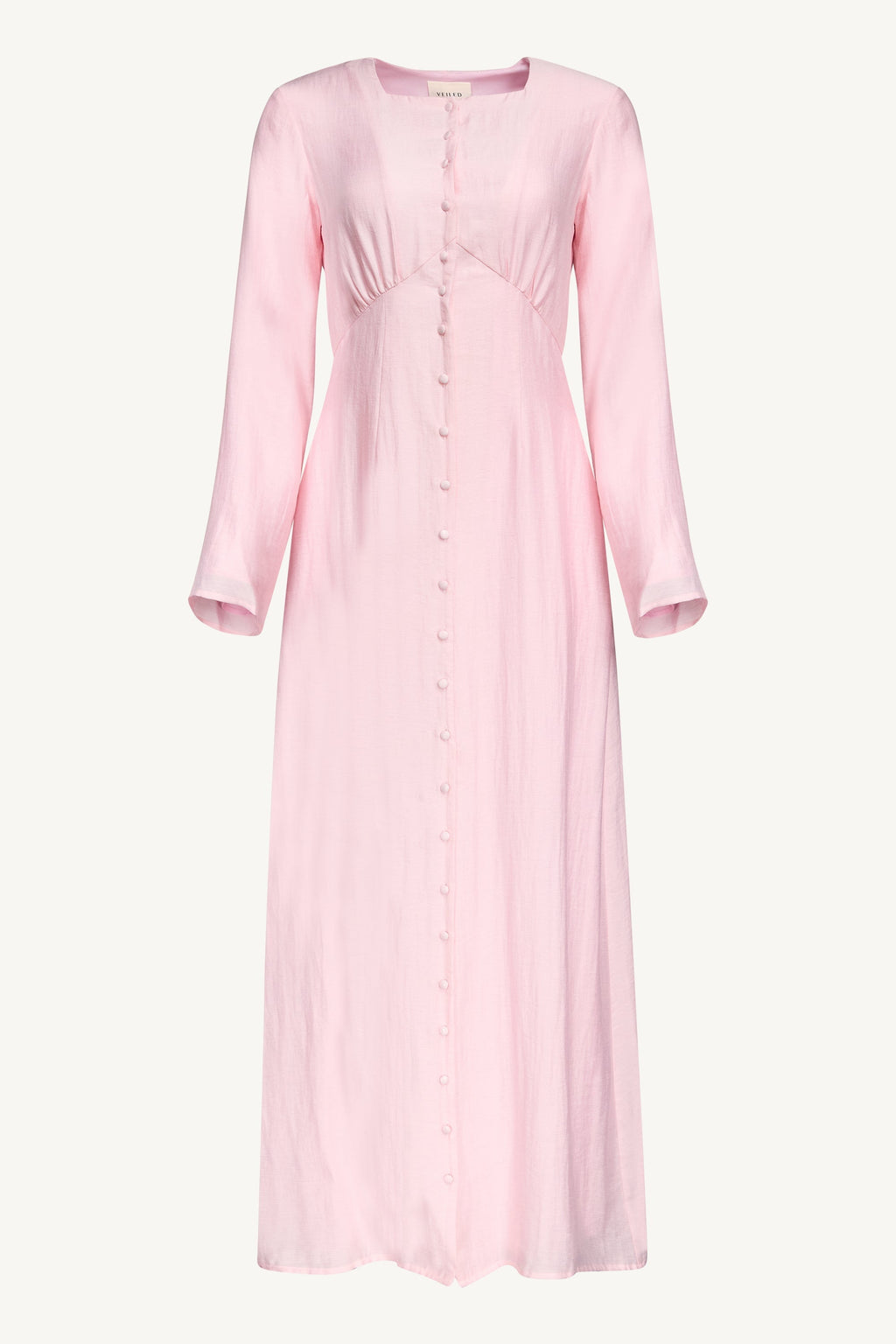 Linen Blend Button Front Maxi Dress - Pastel Pink