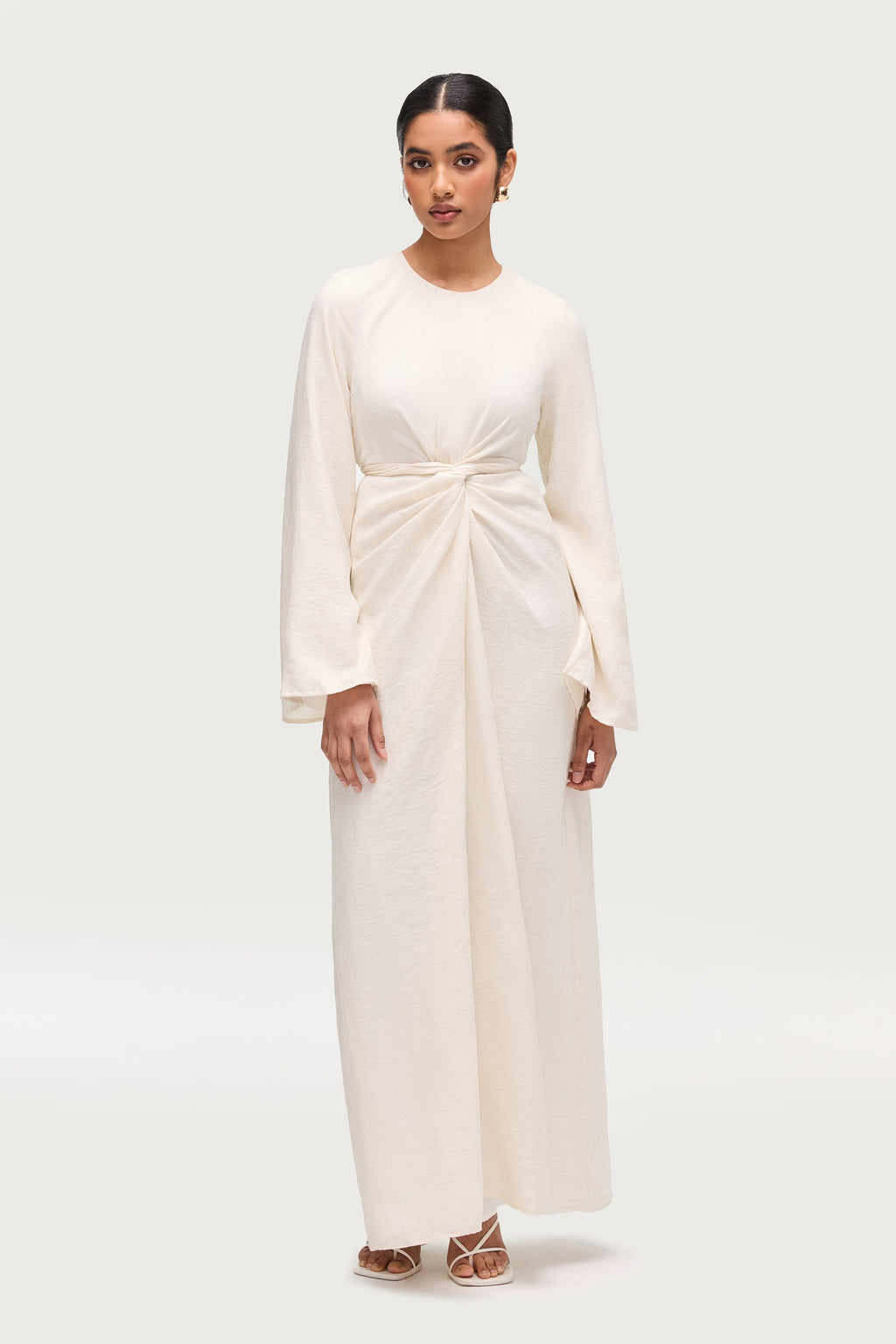 Linen Blend Tie Waist Maxi Dress - Ivory