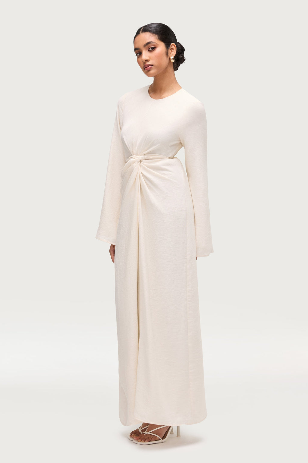 Linen Blend Tie Waist Maxi Dress - Ivory