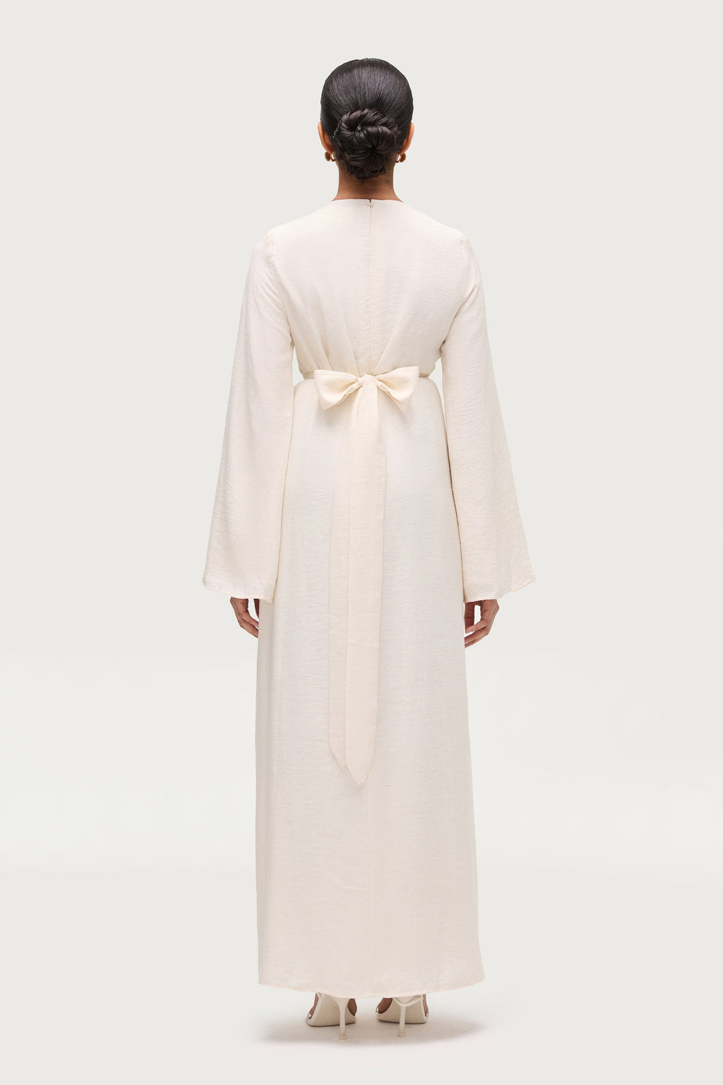 Linen Blend Tie Waist Maxi Dress - Ivory