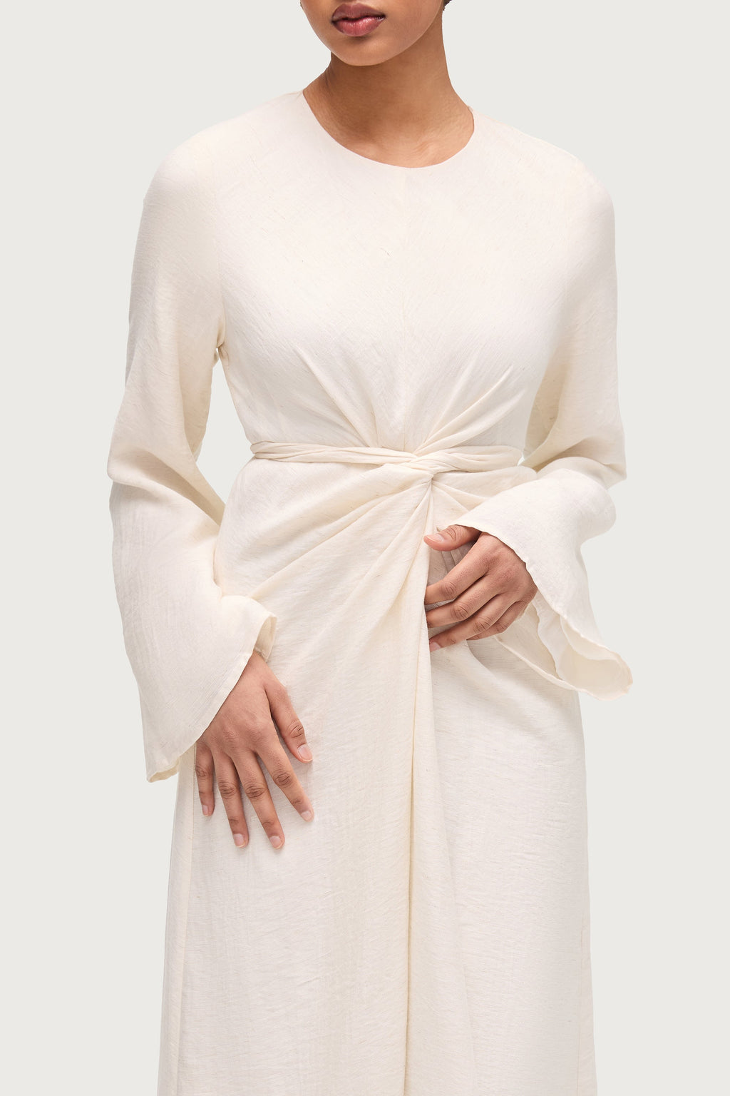 Linen Blend Tie Waist Maxi Dress - Ivory