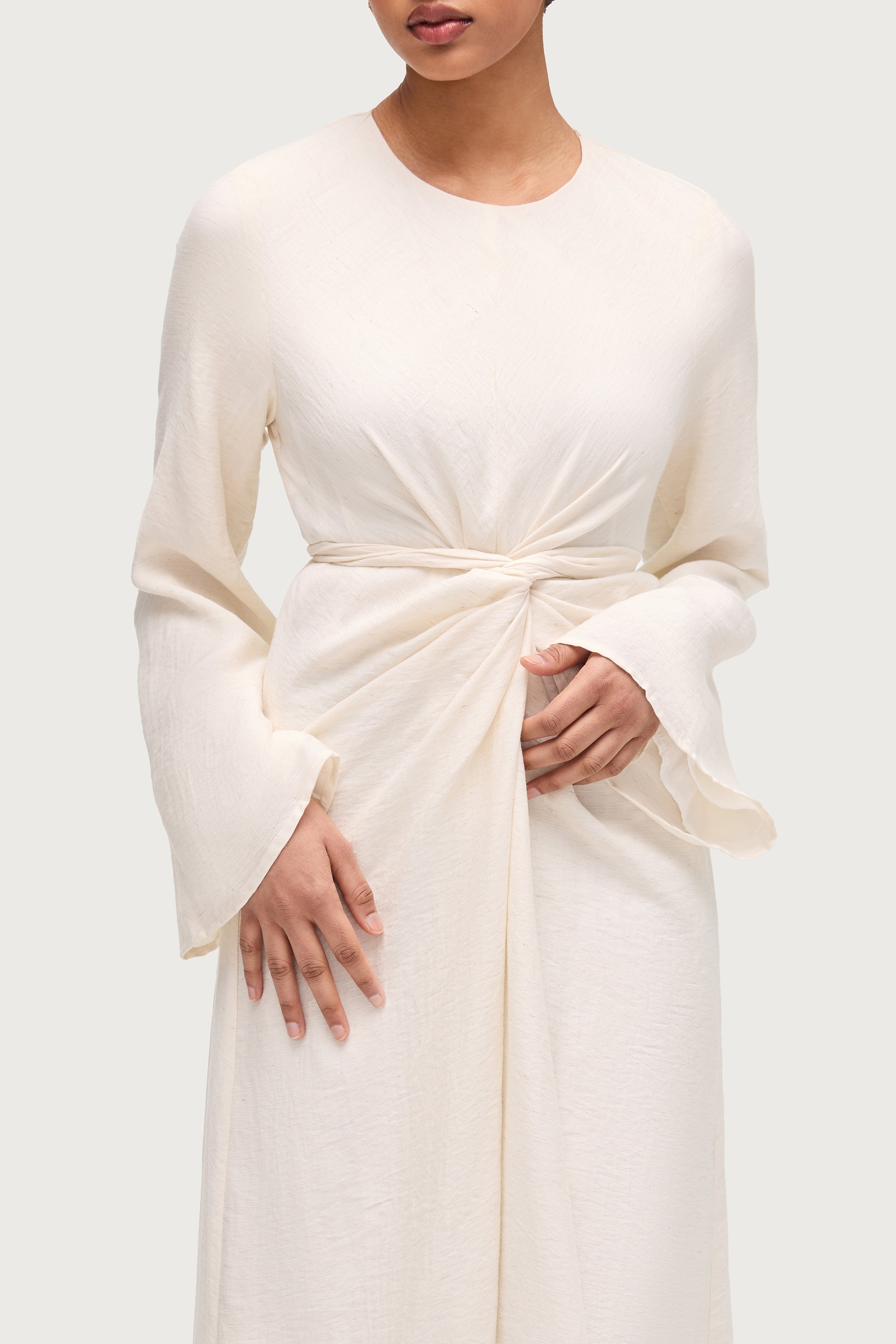 Linen Blend Tie Waist Maxi Dress - Ivory