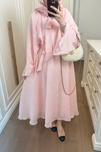 Luminous Organza Dual Tie Bow Flared A Line Maxi Dress