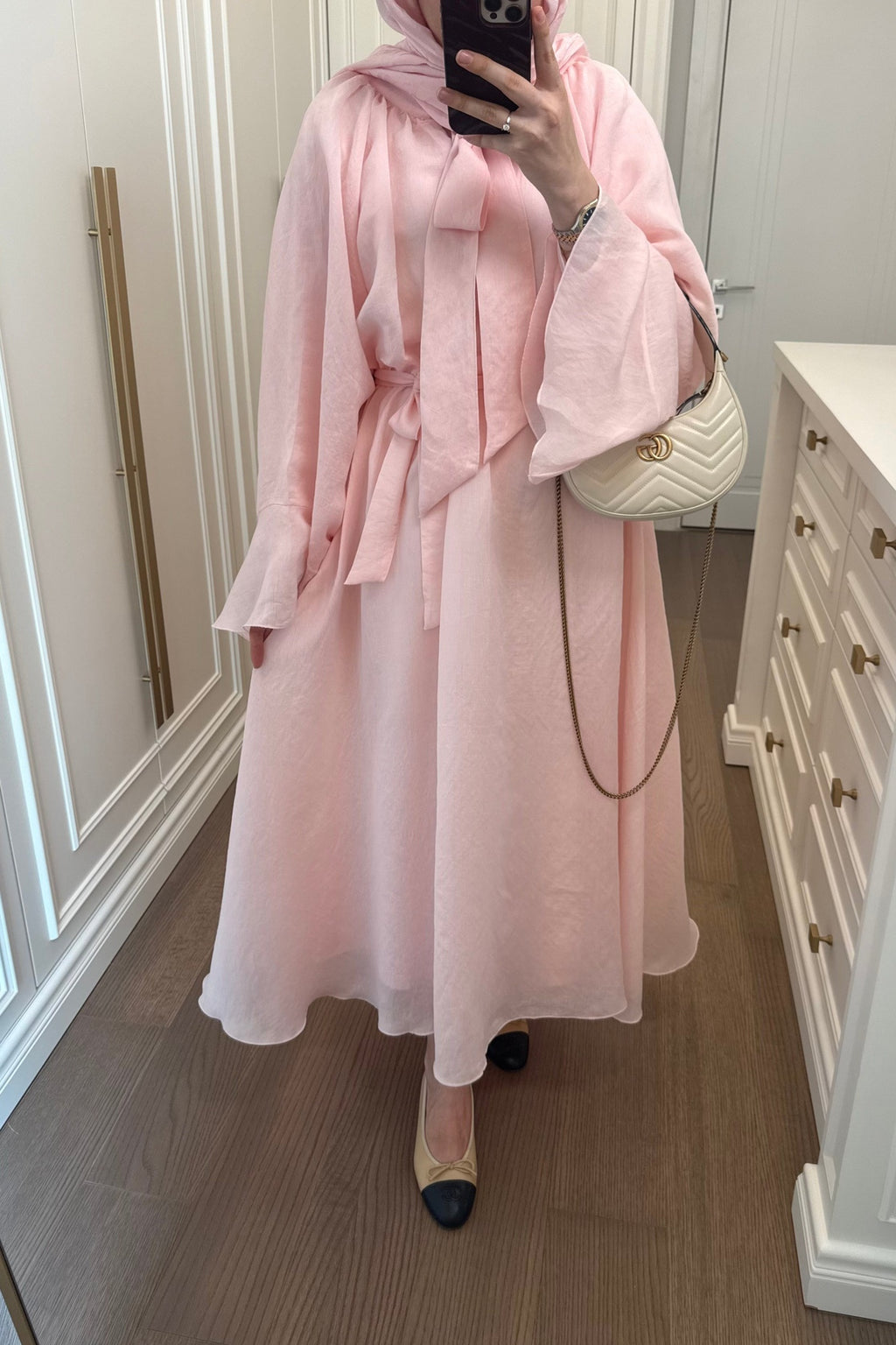 Luminous Organza Dual Tie Bow Flared A Line Maxi Dress