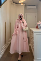 Luminous Organza Dual Tie Bow Flared A Line Maxi Dress