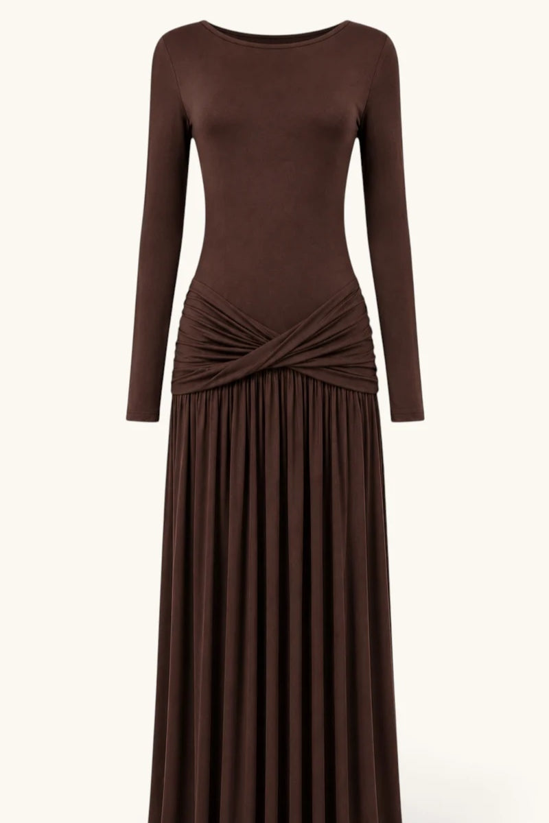 Mara Twist‑Waist Long Sleeve Maxi Dress