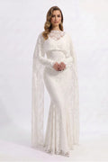 Lila Cape Sleeve Lace Mermaid Maxi Dress-White