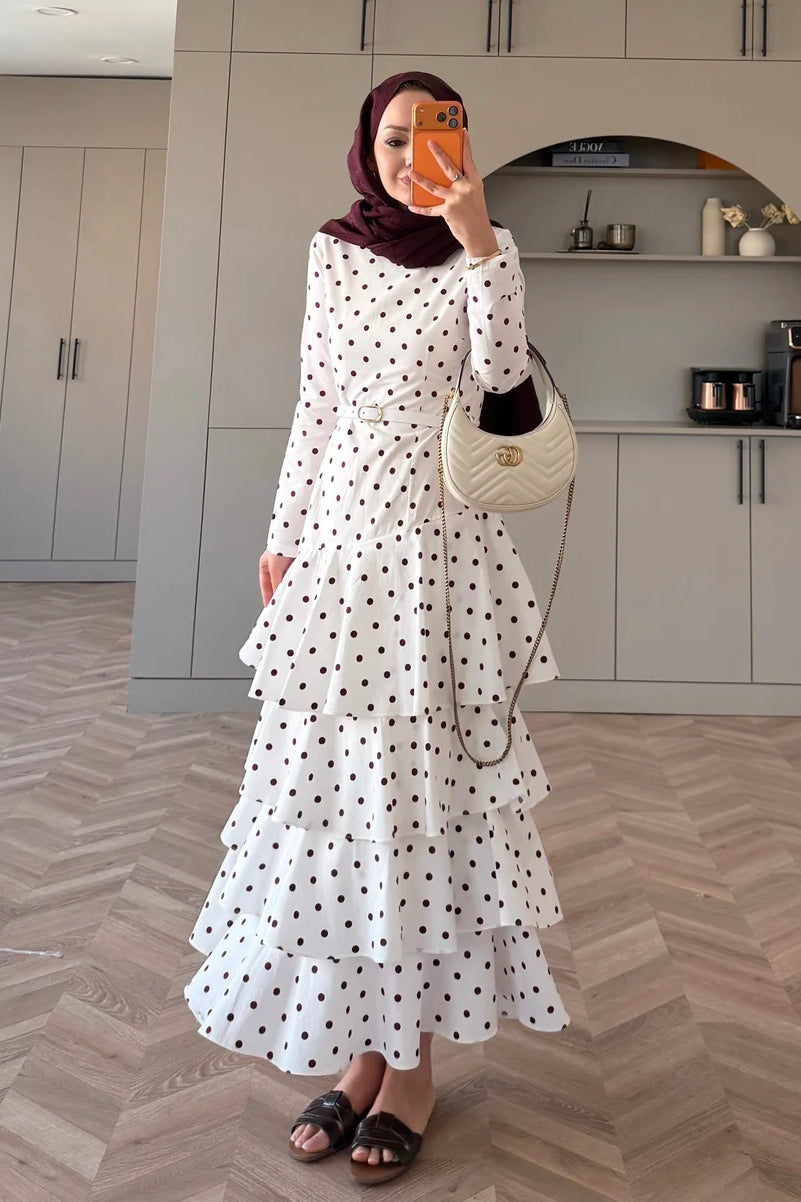 Polka Dot Tiered Ruffle Skirt Maxi Dress