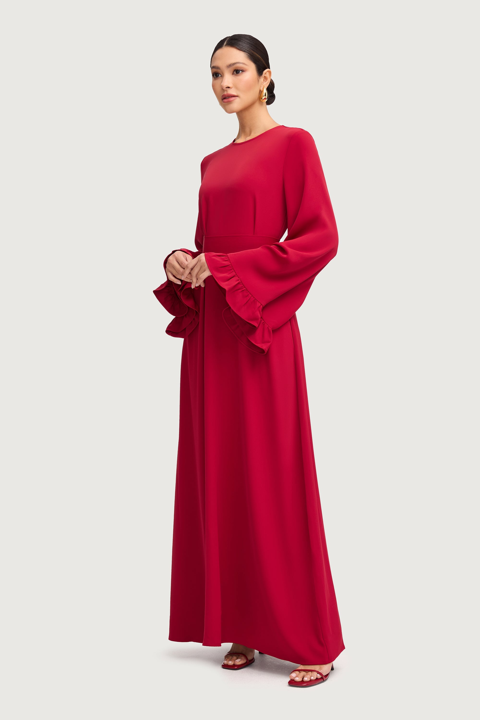 Mariam Ruffle Maxi Dress - Cherry Red