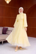 Chloe Floral Applique Organza Maxi Dress-Yellow