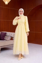 Chloe Floral Applique Organza Maxi Dress-Yellow