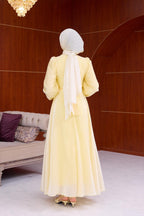 Chloe Floral Applique Organza Maxi Dress-Yellow