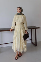 Gathered Bodice Ruched Waistband Maxi Dress