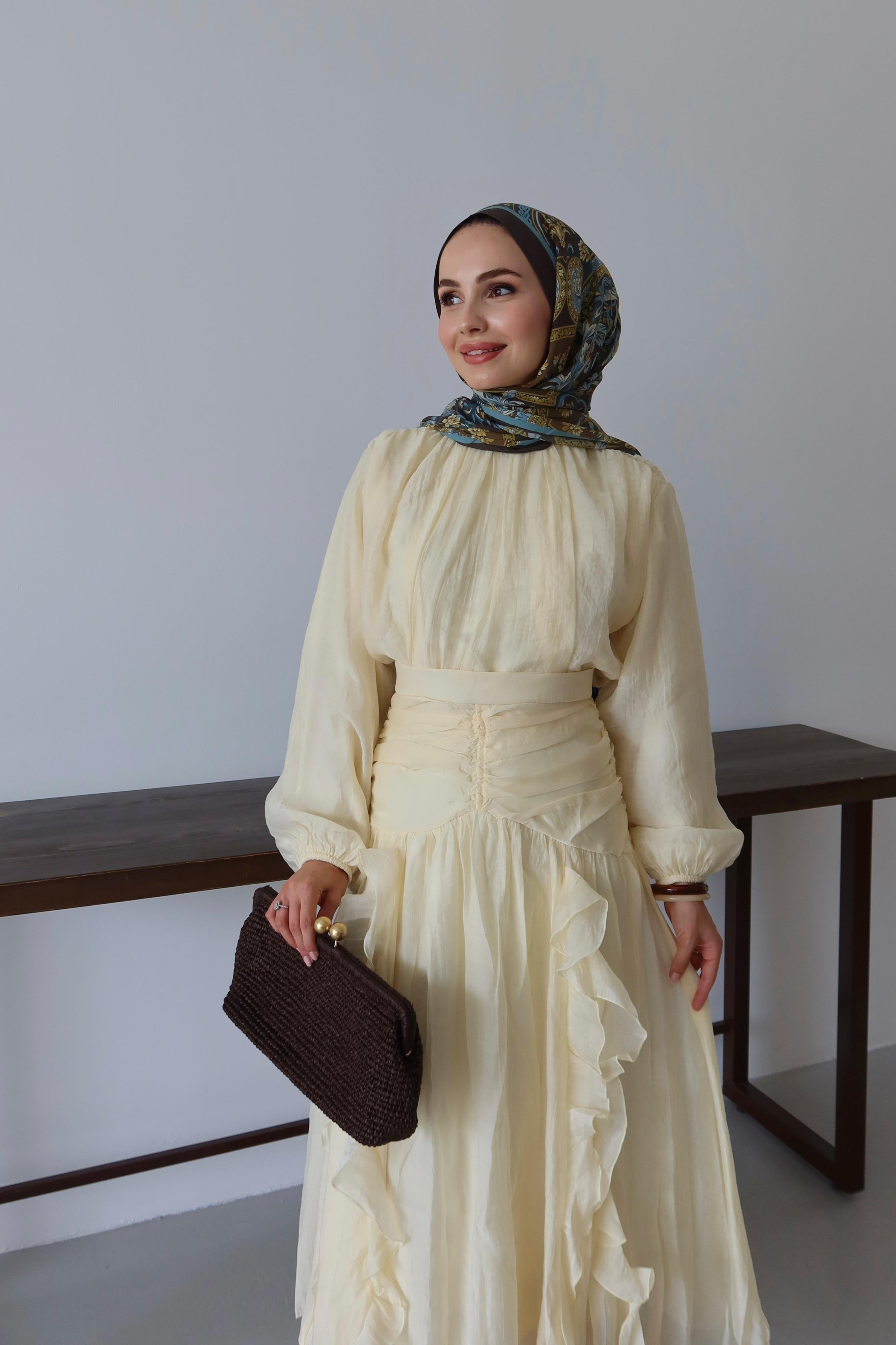 Gathered Bodice Ruched Waistband Maxi Dress
