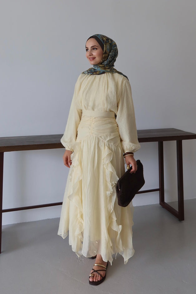 Gathered Bodice Ruched Waistband Maxi Dress
