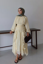Gathered Bodice Ruched Waistband Maxi Dress