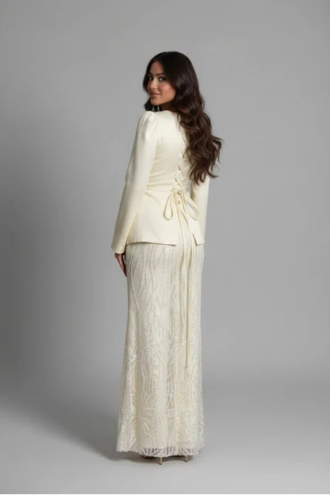 Maya Peplum Beaded Lace Two Piece Maxi Gown