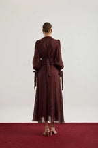 Maya Ruched Peplum Tie Cuff Set-Brown