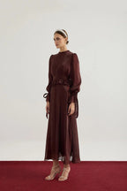 Maya Ruched Peplum Tie Cuff Set-Brown