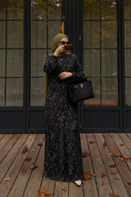 Qamar Long Sleeve Maxi Dress-Black