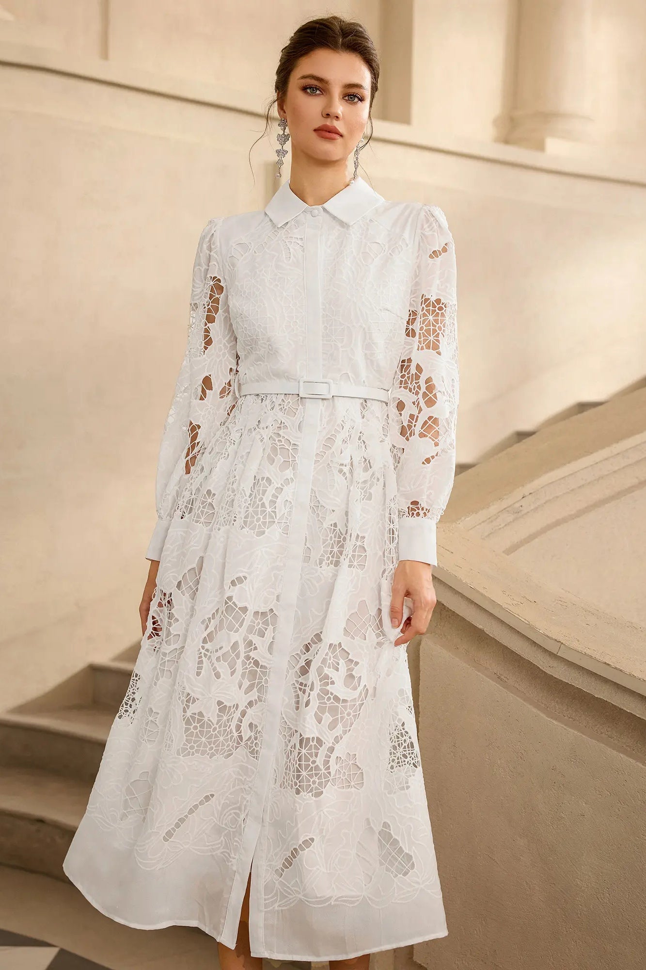 Lucy Collared Hollow Lace Dress