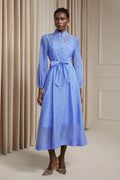 Rhinestone Sheer Tie Midi Dress-Blue
