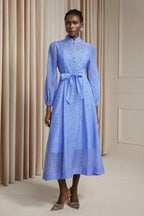 Rhinestone Sheer Tie Midi Dress-Blue