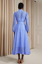 Rhinestone Sheer Tie Midi Dress-Blue