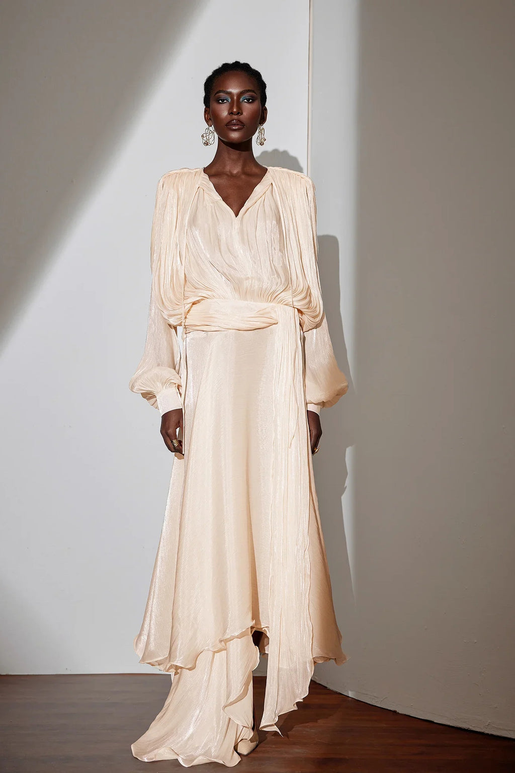 Elena Satin Ruched Maxi Dress