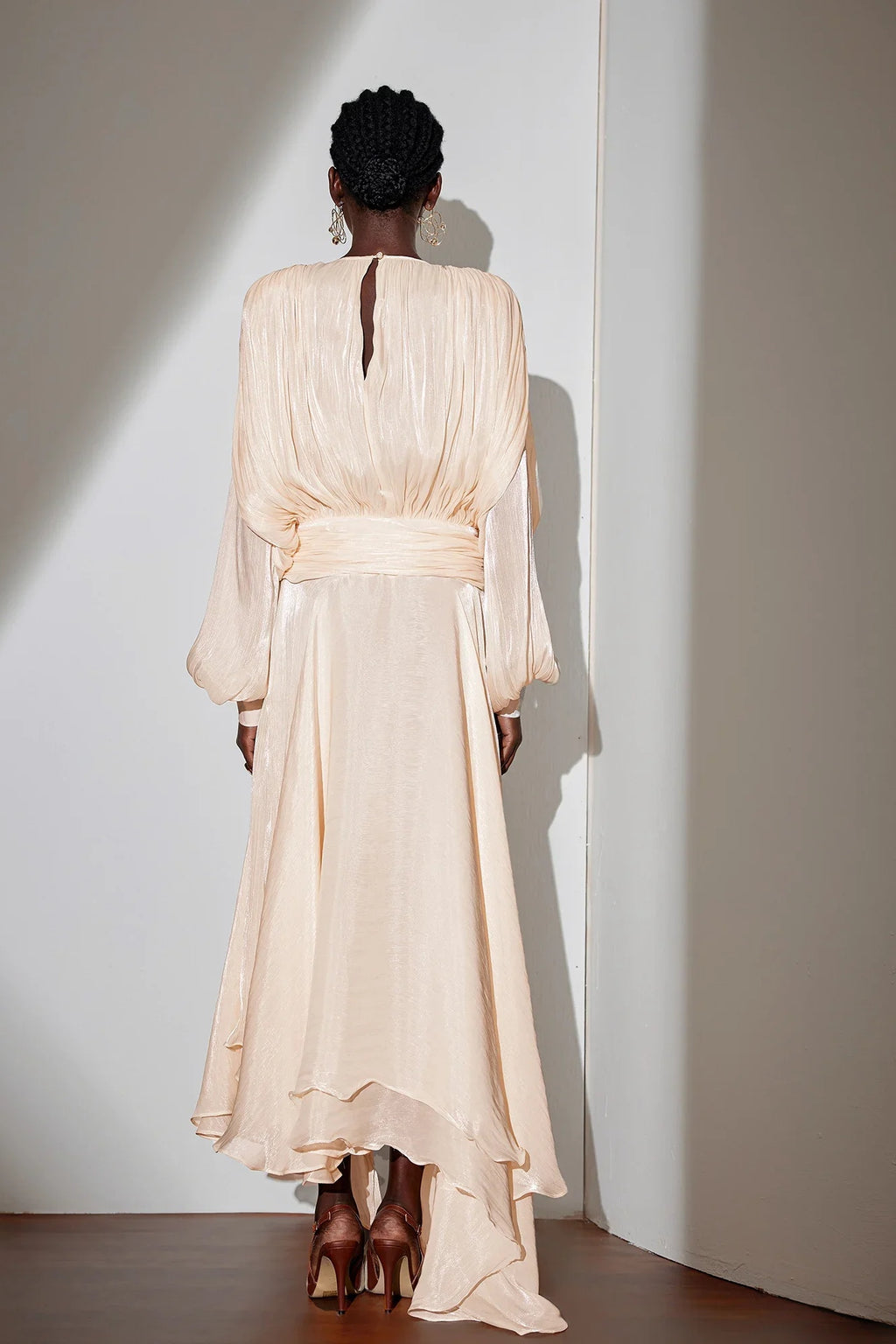 Elena Satin Ruched Maxi Dress