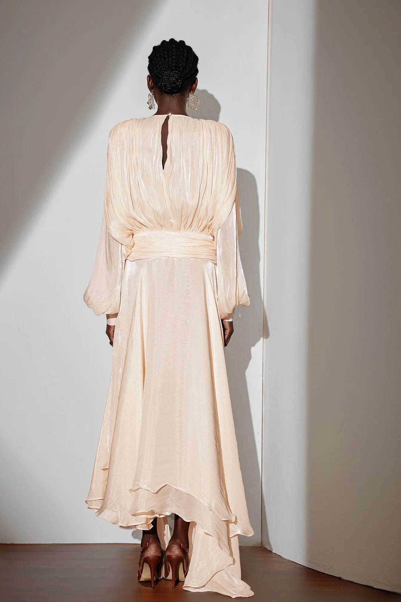 Elena Satin Ruched Maxi Dress