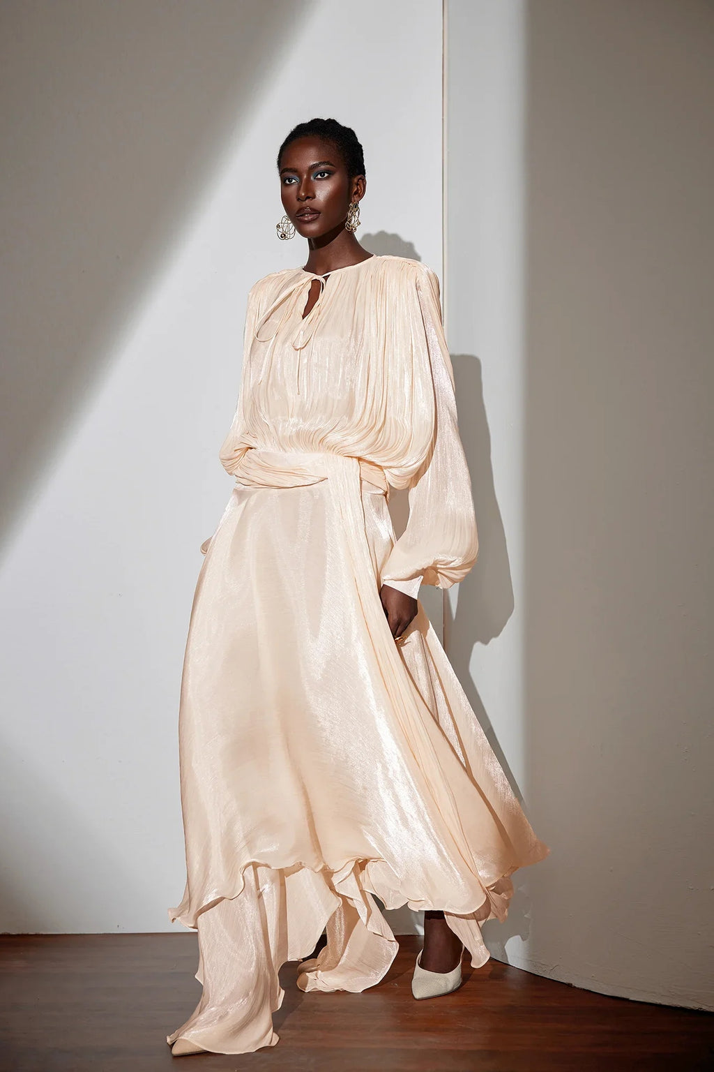 Elena Satin Ruched Maxi Dress