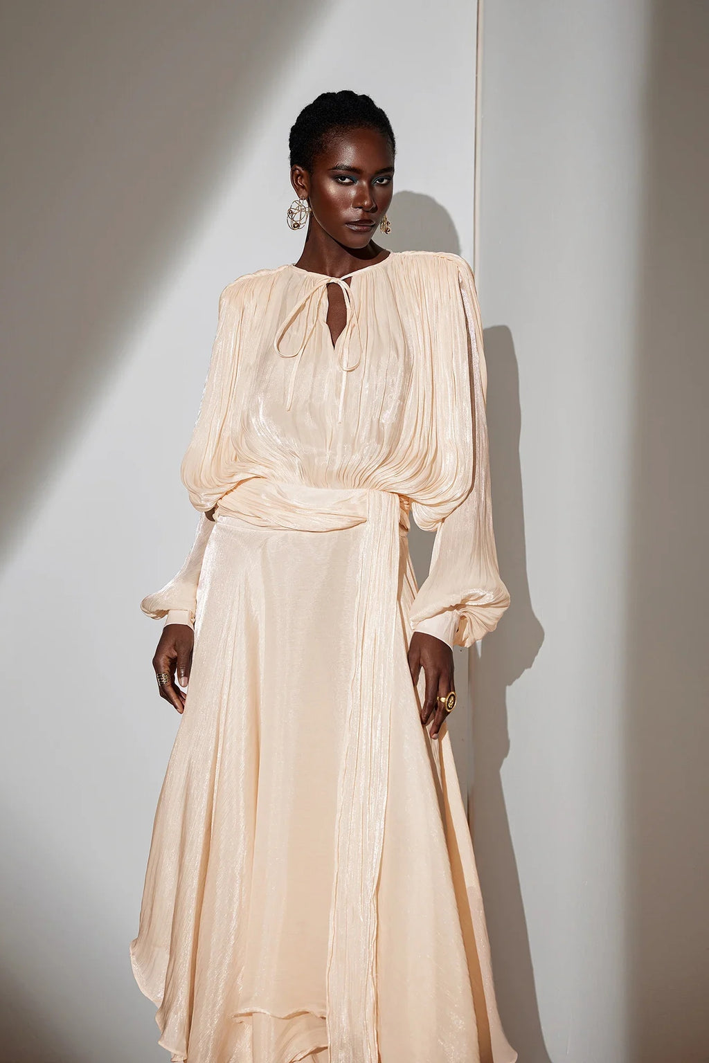 Elena Satin Ruched Maxi Dress