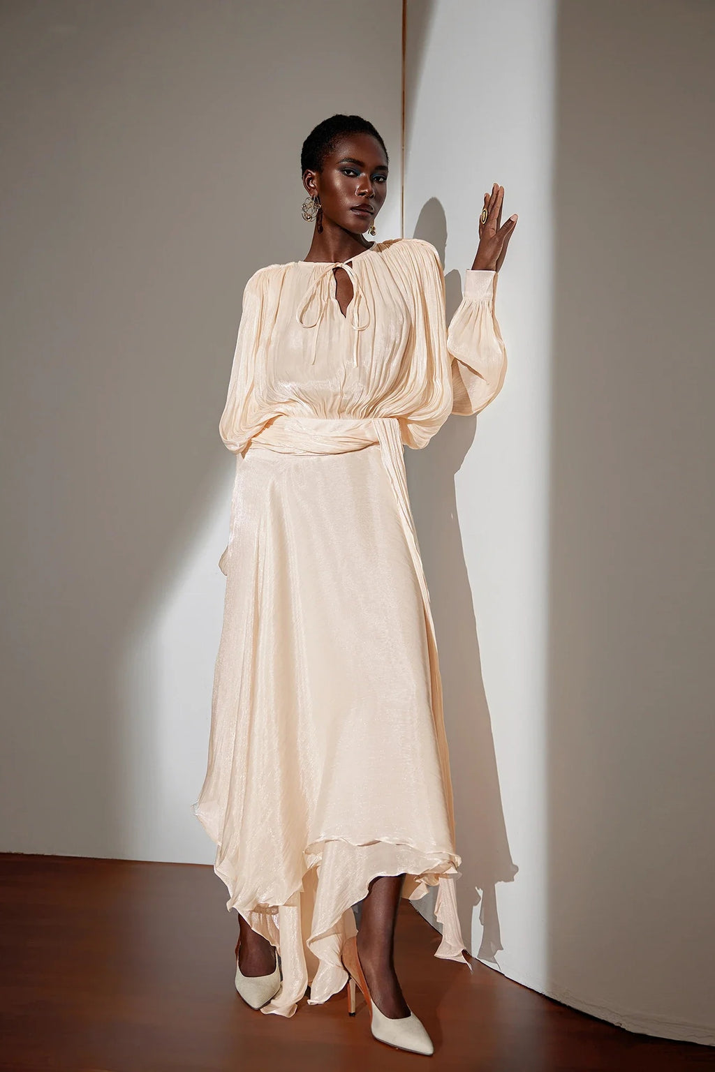 Elena Satin Ruched Maxi Dress
