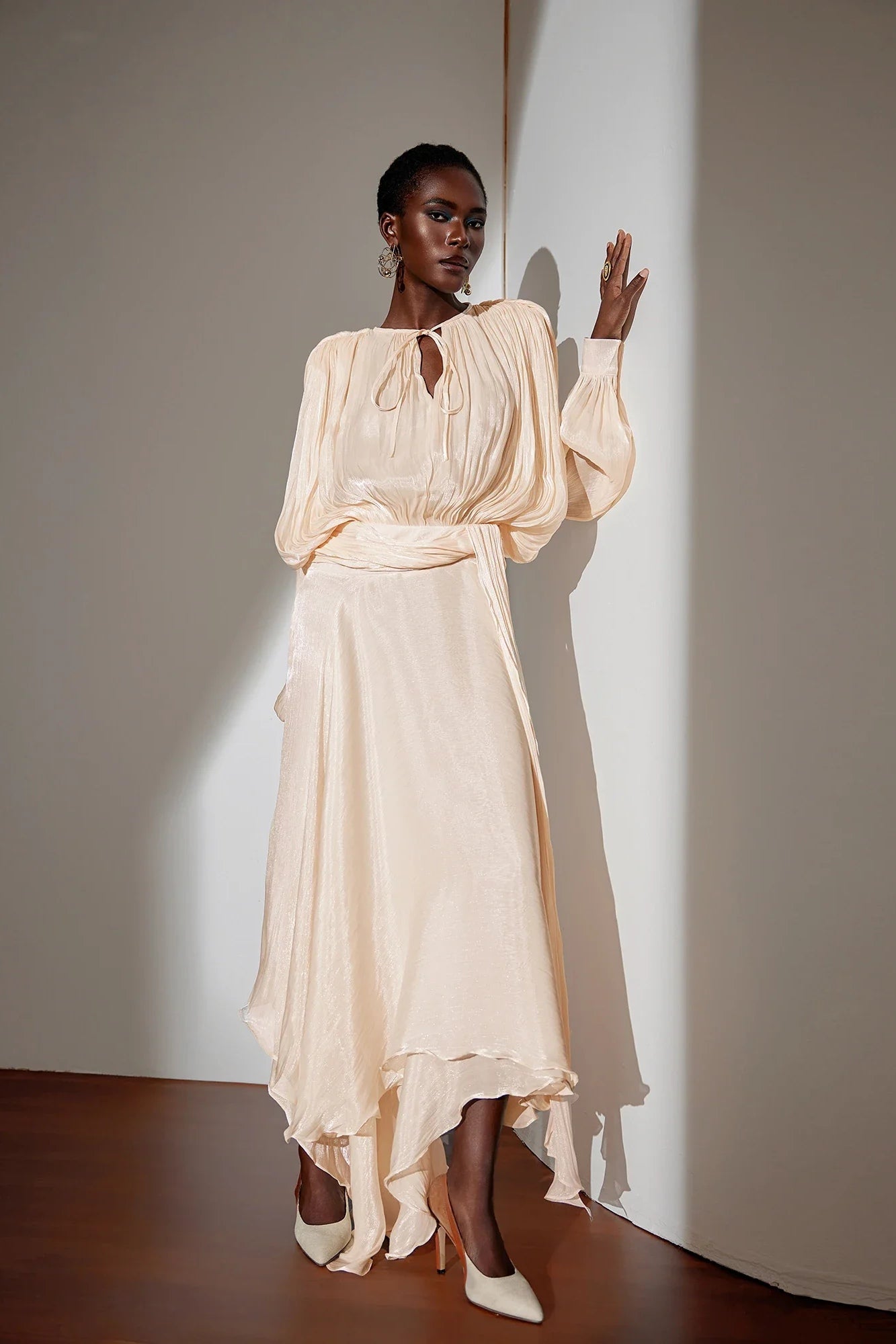 Elena Satin Ruched Maxi Dress