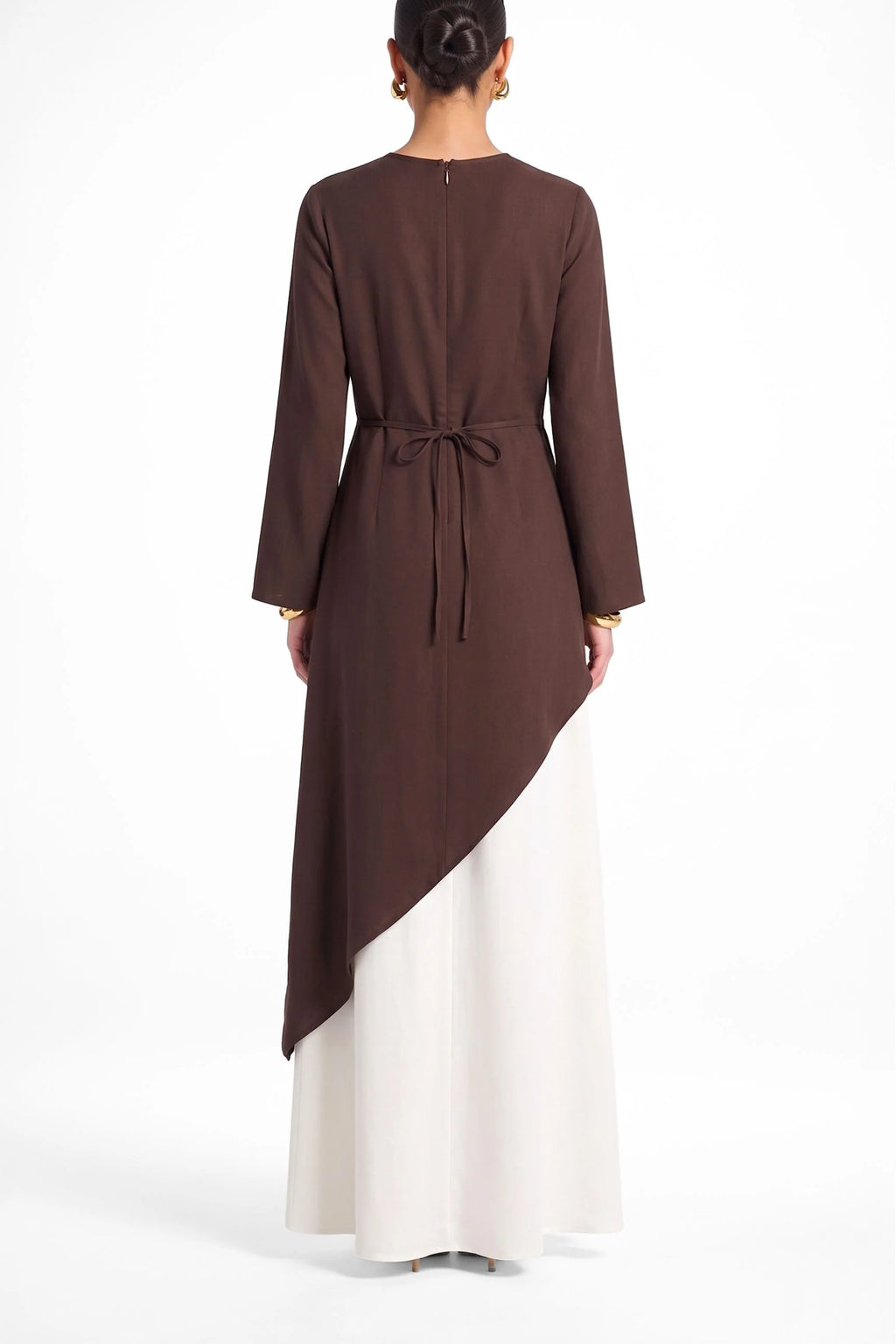 Zoe Asymmetrical Flare Sleeve Tunic Top-Coffee