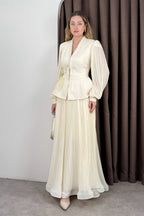 Elena Peplum Pleated Skirt Two Piece Set-Apricot