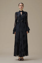 Kaia Twist Front Flare Sleeve Maxi-Black