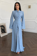 Hannah Mandarin Collar Frog Buttoned Set-Blue
