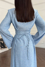 Hannah Mandarin Collar Frog Buttoned Set-Blue