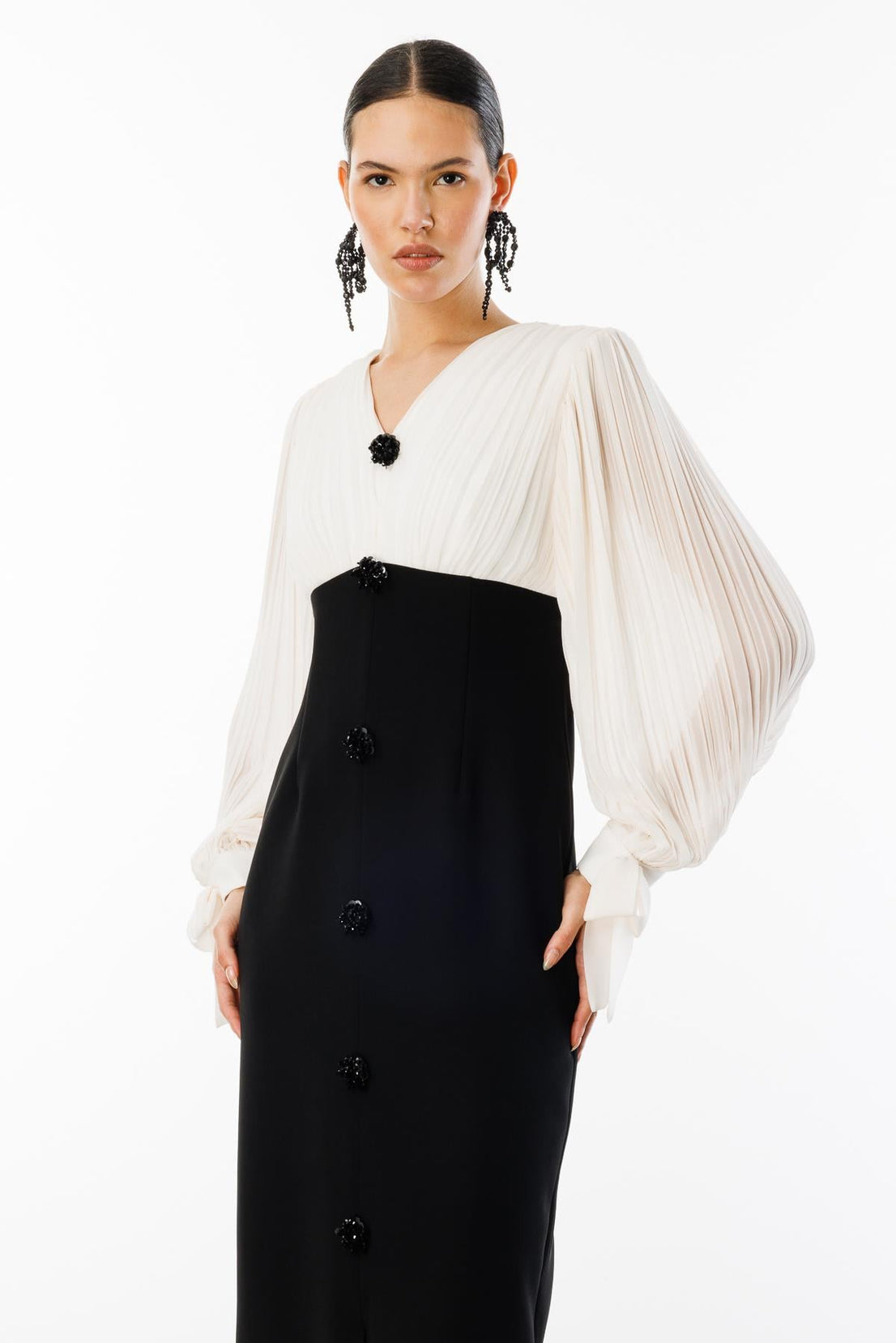 Thea Pleated Balloon Sleeve Midi