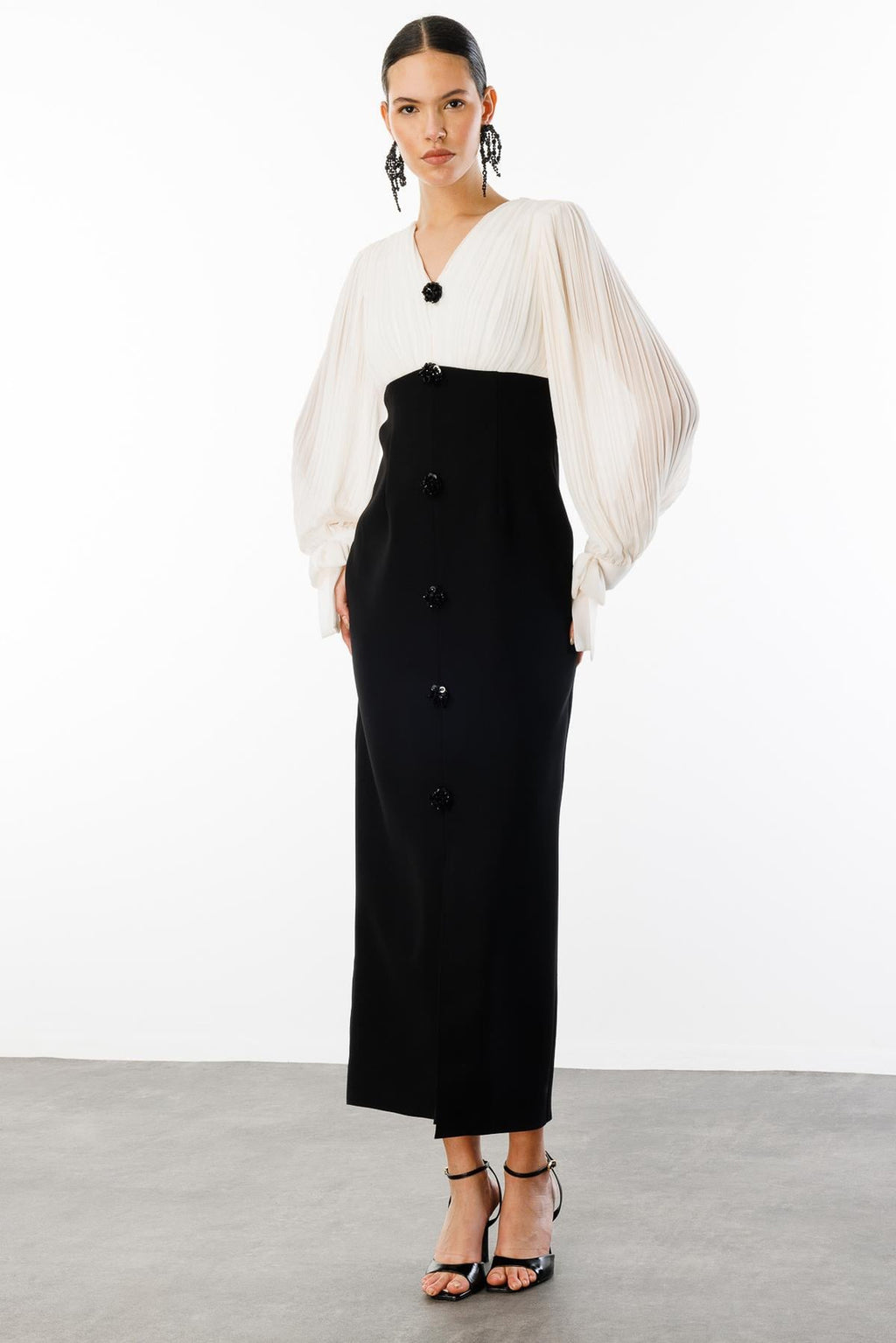 Thea Pleated Balloon Sleeve Midi