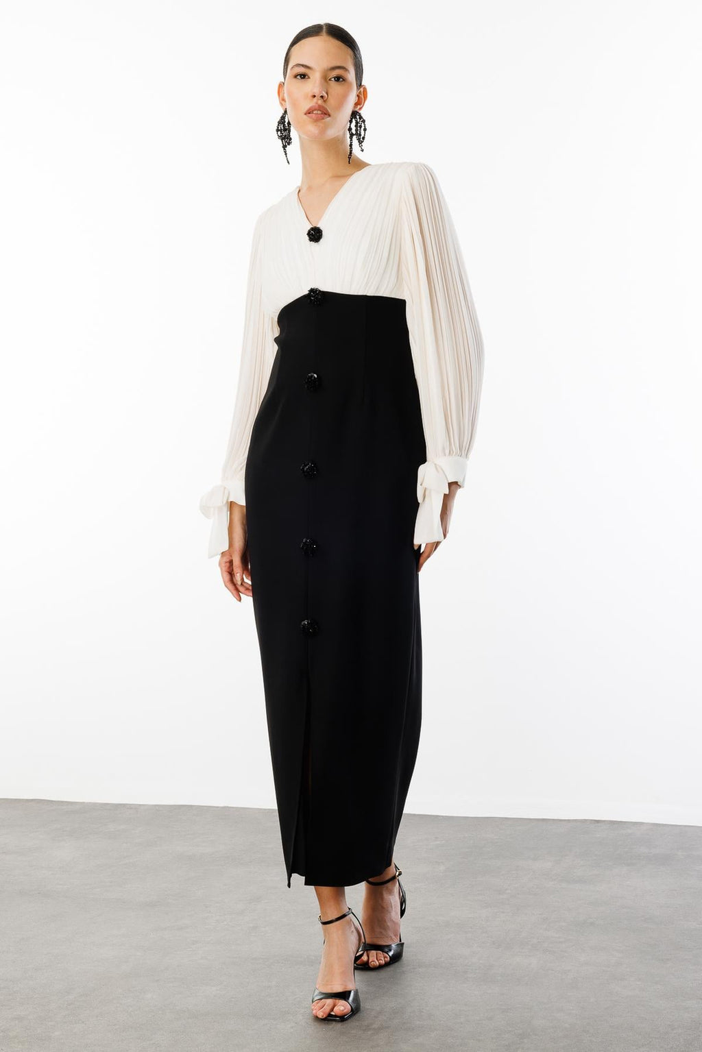 Thea Pleated Balloon Sleeve Midi