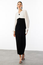 Thea Pleated Balloon Sleeve Midi