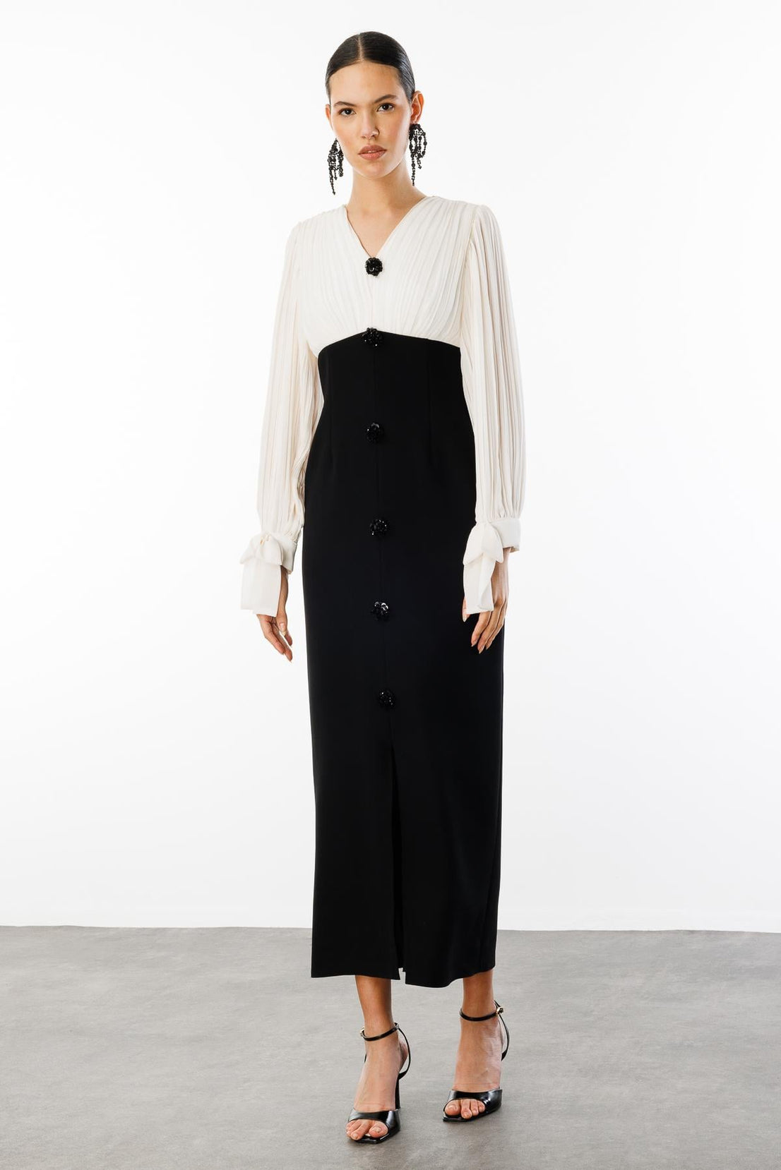 Thea Pleated Balloon Sleeve Midi